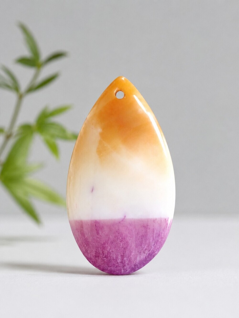 Orange White Purple Teardrop Gemstone Pendant - Polished Drilled Stone